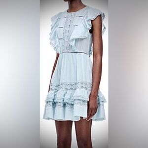 Rebecca Taylor 100% Cotton Gauze Ruffled & Tiered dress pale blue color size 4